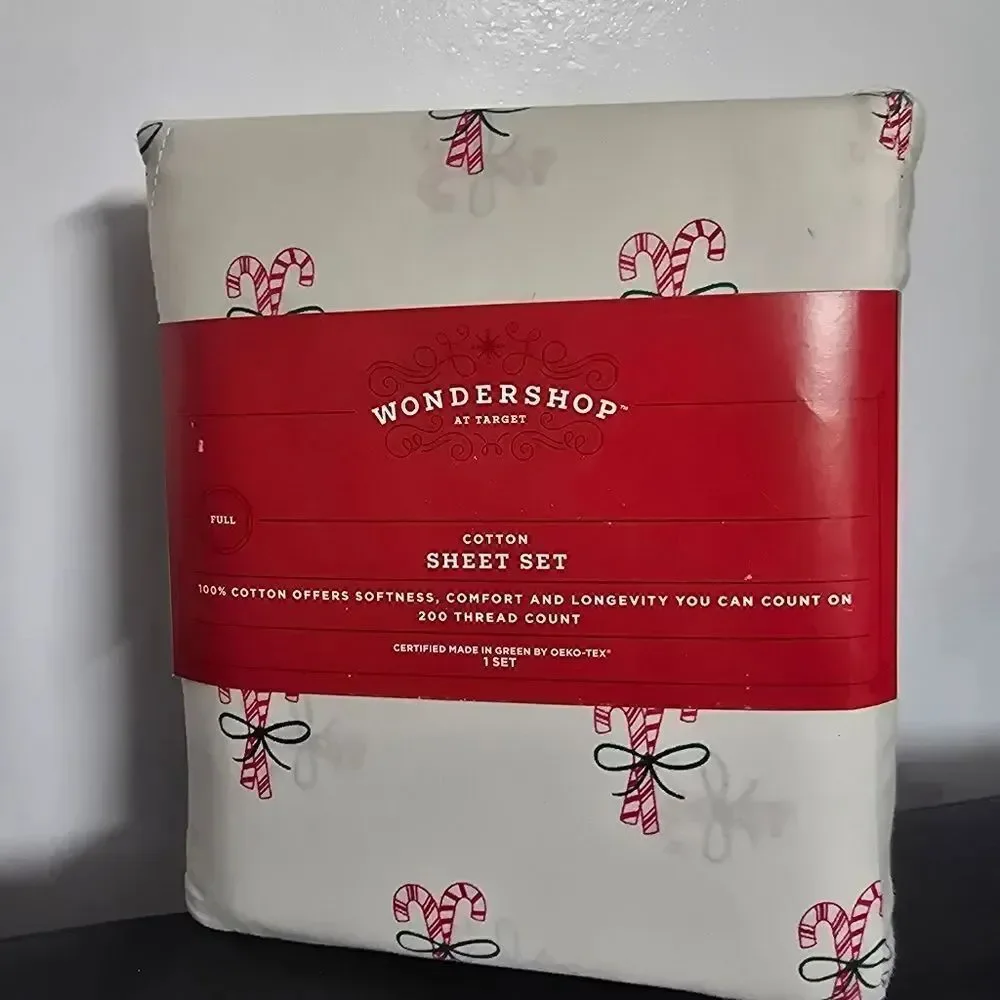 Full Christmas Holiday Cotton Sateen Sheet Set Candy Canes Wondershop New